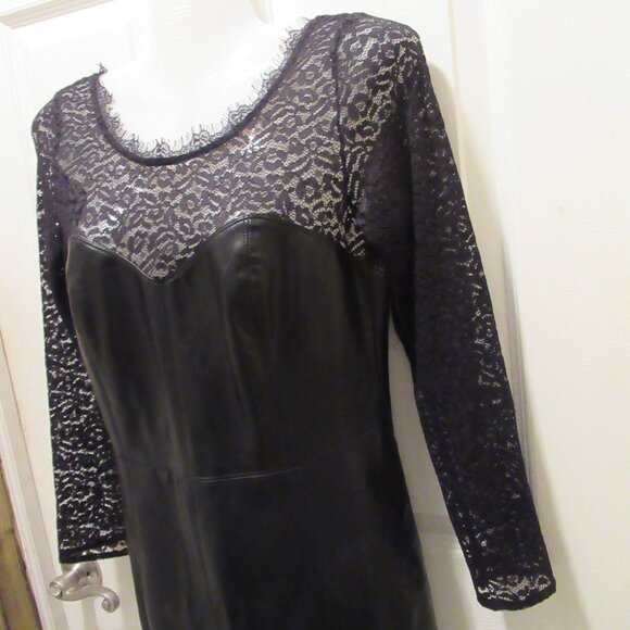 Free People Small NWT Colleen Faux Leather Lace Mini Dress Black Pleather Vegan - Picture 3 of 16
